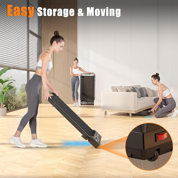 Incline Walking Pad with Handle Bar, Foldable Portable Under Desk Treadmill for Home Office, Ultra Quiet <45dB, Safety Lock, 300+ LB Capacity