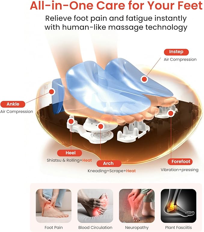 COMFIER Shiatsu Foot Massager with Heat, Kneading Rolling,Vibration, Compression,Remote Control,Foot Massage for Neuropathy,Plantar Fasciitis,Size 13“