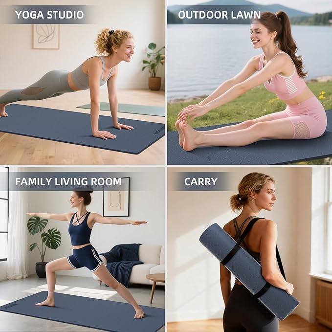 10 mm Yoga Mat 72"x26" TPE Non-Slip Exercise Mat 0.4" Thick, Easy-to-Carry Fitness Mat for Yoga, Pilates & Workout, Professional Mat, Made with Recyclable Material, Durable, Easy to Clean