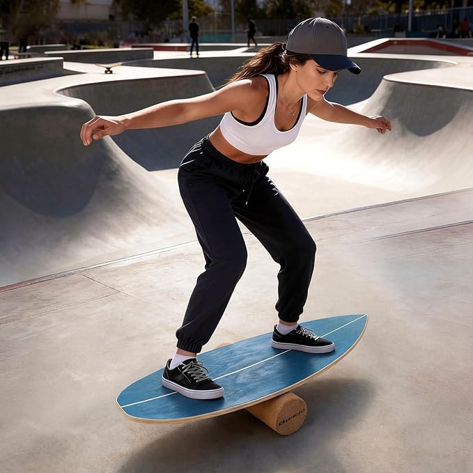 Goplus Balance Board Trainer for Adults, Wooden Balancing Board with Cork Roller and Storage Rack to Exercise and Build Core Strength, Wobble Board for Skateboard, Snowboard