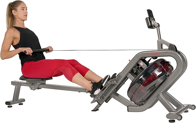 Sunny Health & Fitness AquaStrive Series Smart Water Rower, 300LB Capacity Plus Dynamic Hydro Resistance for Home Cardio Workout, Free SunnyFit Training App Connection