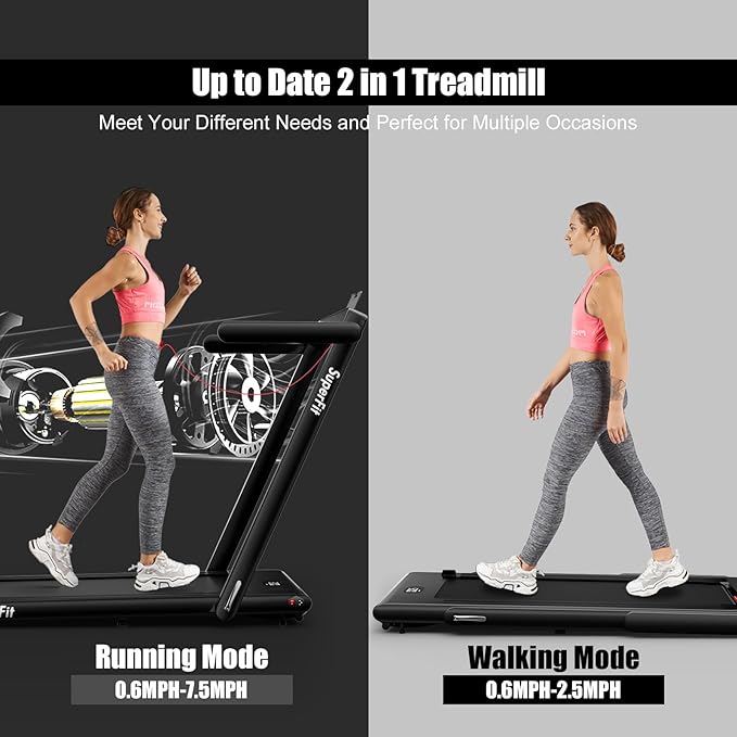Goplus 2 in 1 Folding Treadmill, 2.25HP Superfit Under Desk Electric Treadmill, Installation-Free with Remote Control, APP Control and LED Display, Walking Jogging for Home Office