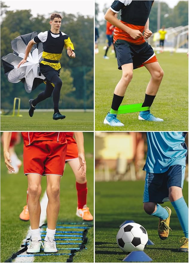 Speed Agility Training Equipment Set - 20ft Agility Ladder, 10 Disc Cones, Resistance Parachute, 5 Resistance Bands & Carry Bag | Football Soccer Basketball Fitness Drills