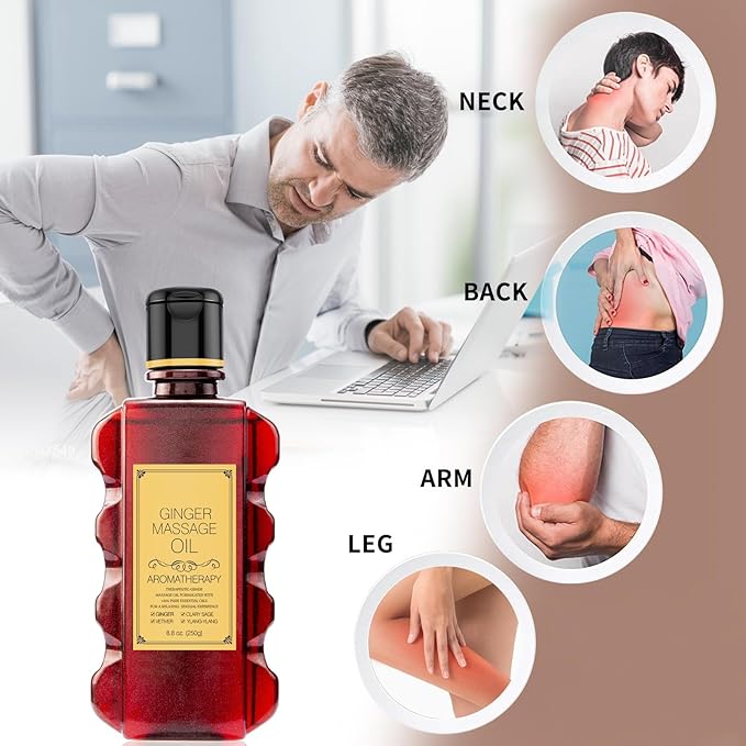 Ginger Massage Oil for Relaxing Muscles Massage Oil for Massage Body Oil for Skin Moisturizing for Men and Women 8.8 oz