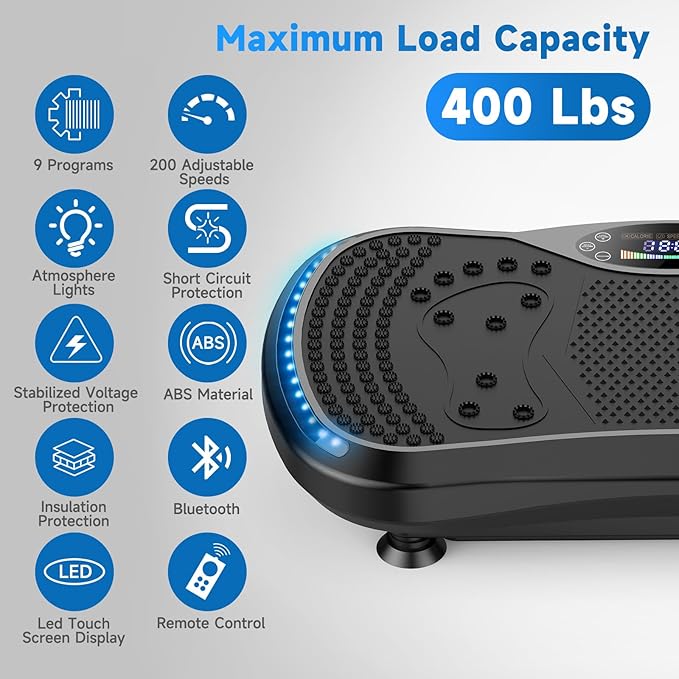 Vibration Plate Exercise Machine for Lymphatic Drainage, Vibration Machine for Full-Body Weight Loss Shaping, Vibrate Fitness Platform 400 Lbs & 200 Adjustable Speeds for Women Men Home