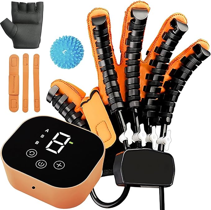 Rehabilitation Robot Gloves Hemiplegia Hand Stroke Recovery Equipment with 3 Training Modes, Robot Hand Glove Finger Trainer with Strength Adjustment