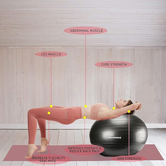 Yoga Ball Chair with 65cm Exercise Ball & 2 Resistance Bands, Stability Base for Home Office, Yoga, Pilates & Fitness, Balance Ball for Posture, Core Strength & Low Impact Workouts