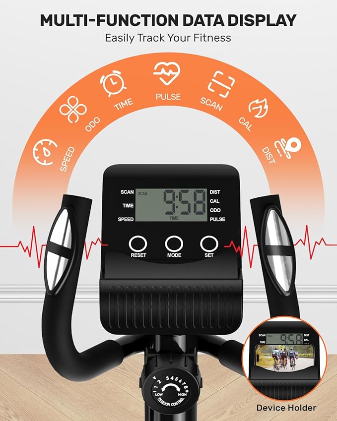 Caromix Elliptical Machine with Magnetic Resistance, Elliptical Exercise Machine for Home with LCD Monitor and Hyper-Quiet Magnetic Driving System, 300LBS Loading Capacity