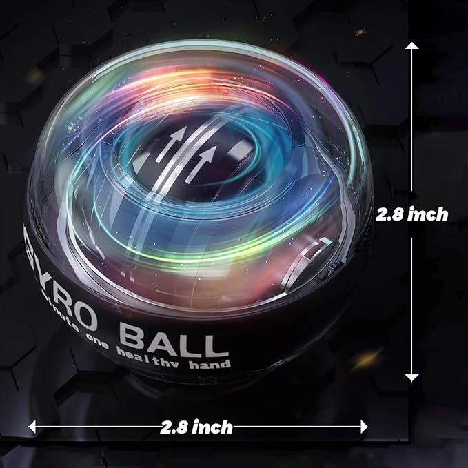 Gyroball Wrist Exerciser Ball, 5 Level Resistance/Light Control, Gyroscopic Forearm Trainer, Strengthening Arms, Fingers, Wrist (Transparent Case)