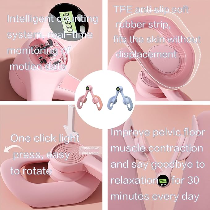 Thigh Trainer, Pelvic Floor Muscle Trainer, Inner Workout 360°Rotation Equipment for Home Gym, with Smart Digital Display Count Shape Your arm/Leg/Butt (Pink)