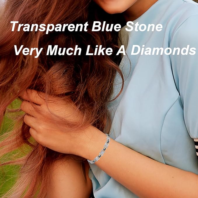 Magnetic Bracelets for Women, Stainless Steel Magnetic Bracelet with Blue Stones, Fashion Magnetic Jewelry (0137SGD)