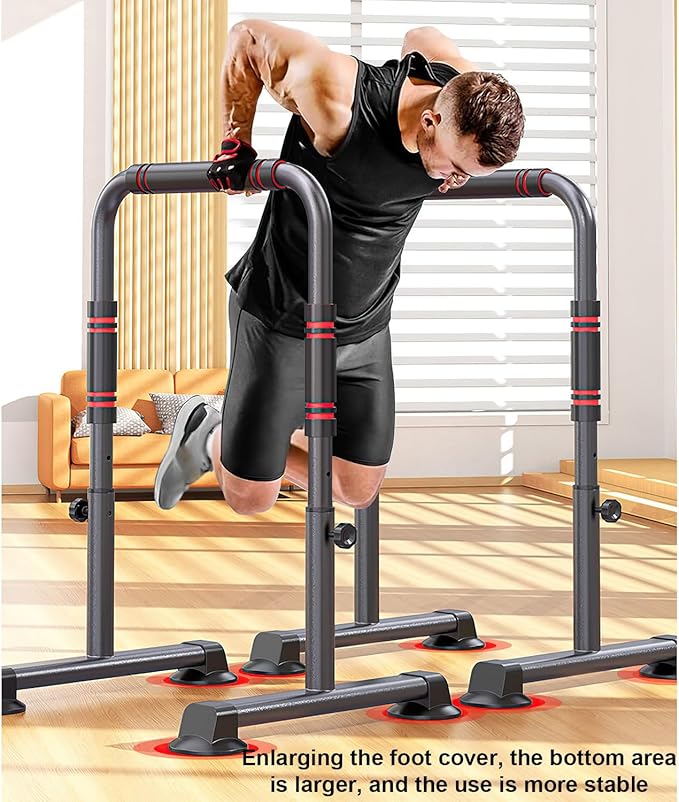 Dip Station, Dip Stand, Heavy Duty Dip Bar, Adjustable Parallel Bars 440LBS Loading Capacity for Home Workout Calisthenics Strength Training