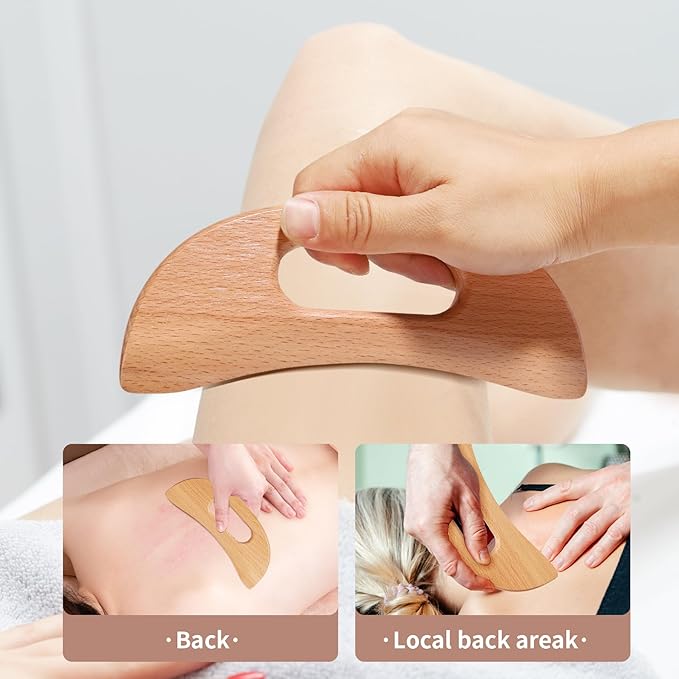 3 in 1 Lymphatic Drainage Massager Wood Manual Fascia Massage Roller and Gua Sha Tool Set for Body Release Cellulite Anti Cellulite and Relieve Muscle Fatigue 3 Packs