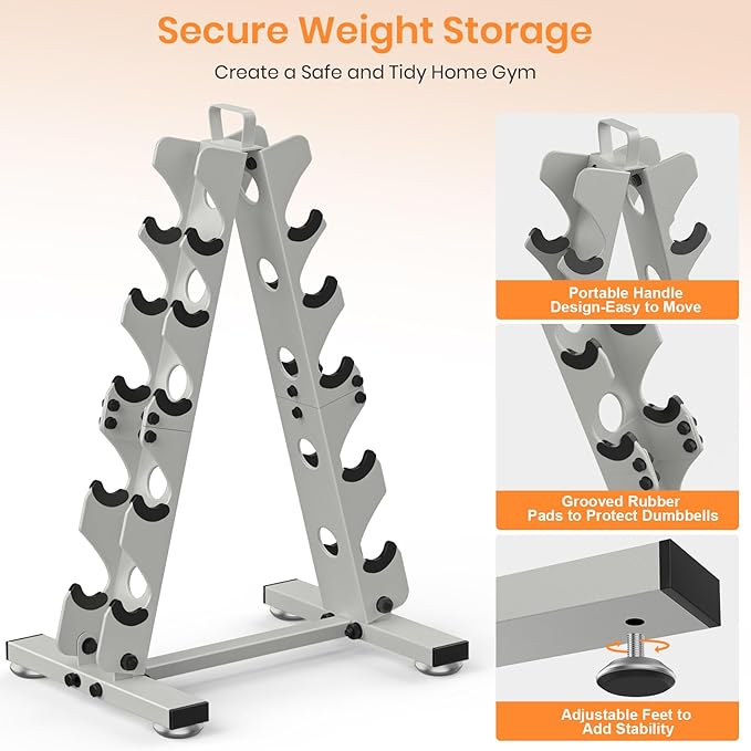 TomCare 6-Tier|5-Tier|4-Tier Dumbbell Rack Stand Only, Weight Rack for Home Gym Storage Stand for Weights Metal A-Frame Strength Training Dumbbell Holder with Handle (Dumbells not Included)