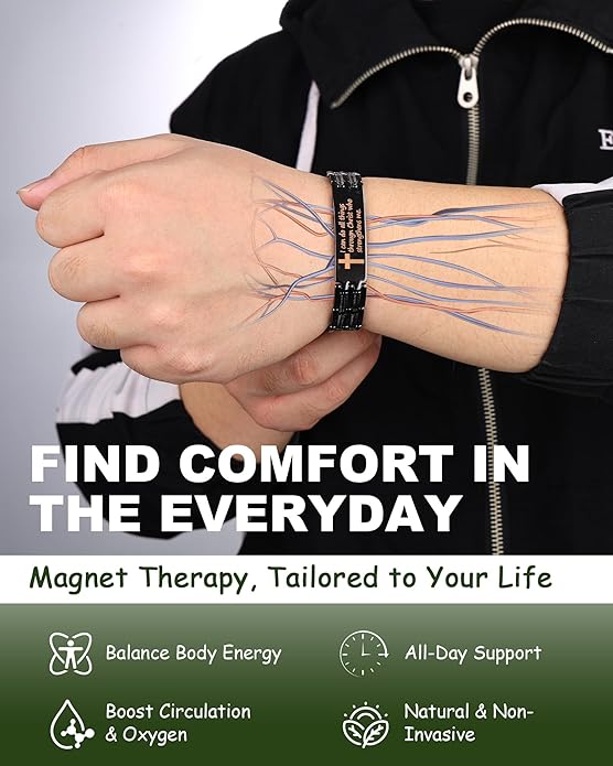 Magnetic Bracelet and Ring Set for Men, 99.99% Pure Copper Jewelry, Adjustable Cross & Celtic Knot Design, Gift for Dad