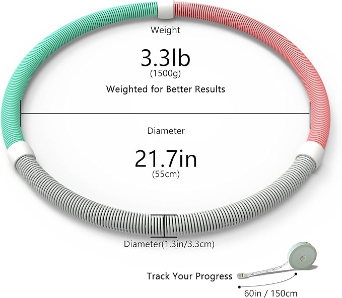 Weighted Soft Spring Fitness Hoop for Adults – 3.3lb Foldable Exercise Hoop, Waist-Friendly Design, Portable Slimming Exercise Equipment for Home and Travel