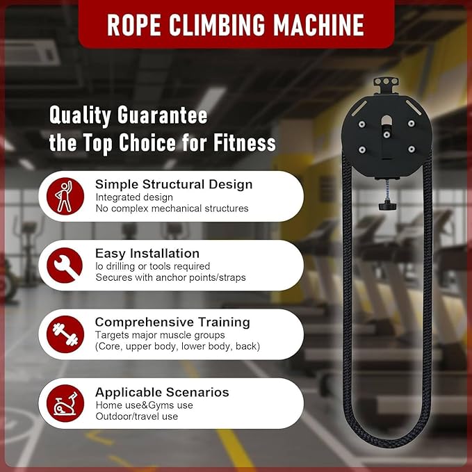 Suspension Endless Rope Pulley System, Endless Rope Trainer, Portable Cable Pulley Machine with Adjustable Resistance, Suspended Rope Climbing Machine for Athletes, Hiit & Functional Workouts Black