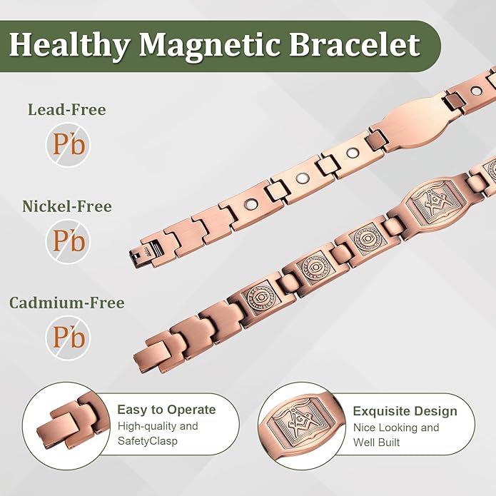 Magnetic Bracelet and Ring Set for Men, 99.99% Pure Copper Jewelry, Adjustable Cross & Celtic Knot Design, Gift for Dad