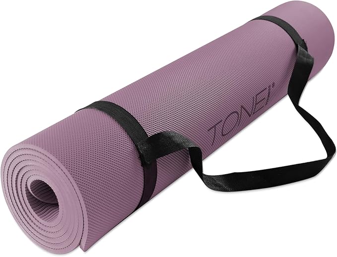 TONE Fitness Yoga Mat 1/4" Thick Non Slip Exercise & Pilates Mat for Home Workouts with Carrying Strap | Multiple Options