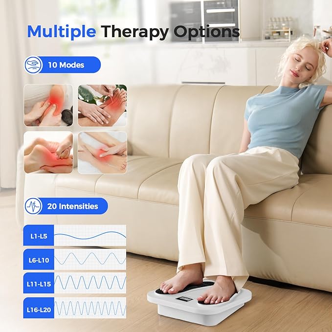 Foot Massager for Neuropathy, Rechargeable TENS EMS Foot Stimulator with 10 Modes 20 Intensities, Feet Circulation Stimulator for Neuropathy, Plantar Fasciitis, Gifts for Mom Dad