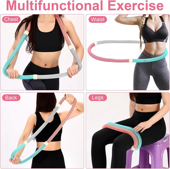 4 Pack 3 lb Weighted Soft Spring Fitness Hoop for Adults, Plus Size Quiet Weighted Fitness Hoop Heavy-Duty Foldable Portable Exercise Ring for Training Fat Burning Cardio Pilates Travel
