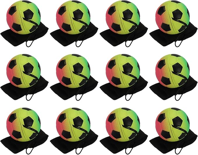 PATIKIL 2.5 Inch Sports Wrist Ball, 12Pcs Soccer Rubber Rebound Wristband Wrist Return Ball Sport on A String for Exercise Play, Mixed Colors