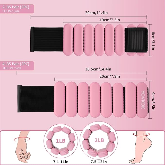 Wrist Weights, Silicone Adjustable Ankle Weights for Women Men - Strengthen Arms and Legs Ideal for for Home Gym Workout, Running, Yoga, Pilates, Barre, Exercise, Strength Training