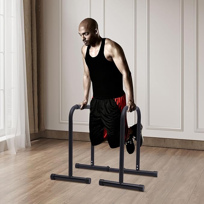 Dip Bar, 440lbs Load Double Bar Double Arm Bender Adjustable Dip Stand Heavy Duty Parallel Bars Workout Equipment with Anti-Slip Foot Pad for Gymnasiums Personal Residences Stadiums