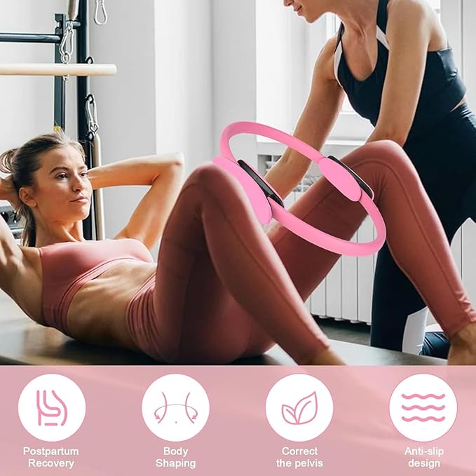 Pilates Ring Fitness Circle 14.96" Yoga Rings Magic Circle with Dual Padded Handles for Toning Arms, Thighs/Legs & Core