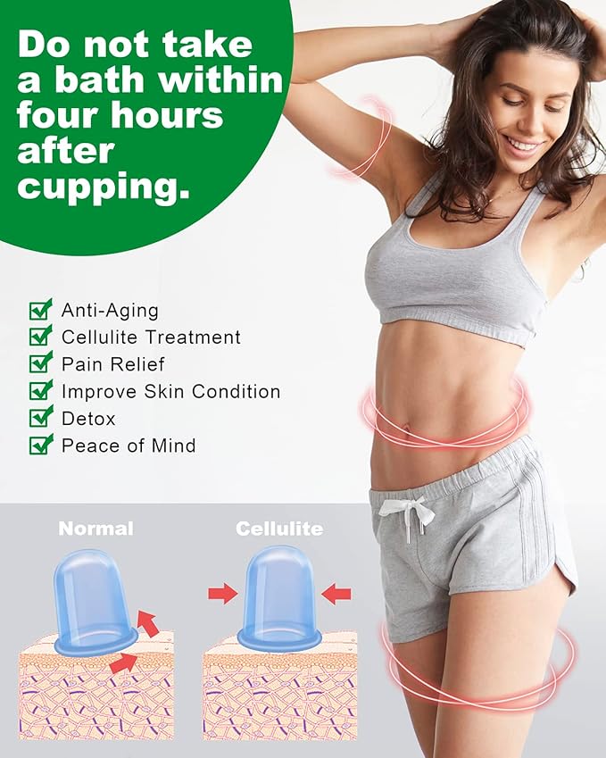Silicone Cupping Therapy Sets (6-Pc Kit) - Included 2 Pcs Facial Suction Cups, Anti Cellulite Cup Massager - Vacuum Suction Cup for Cellulite Treatment - Amazing Cellulite Remover