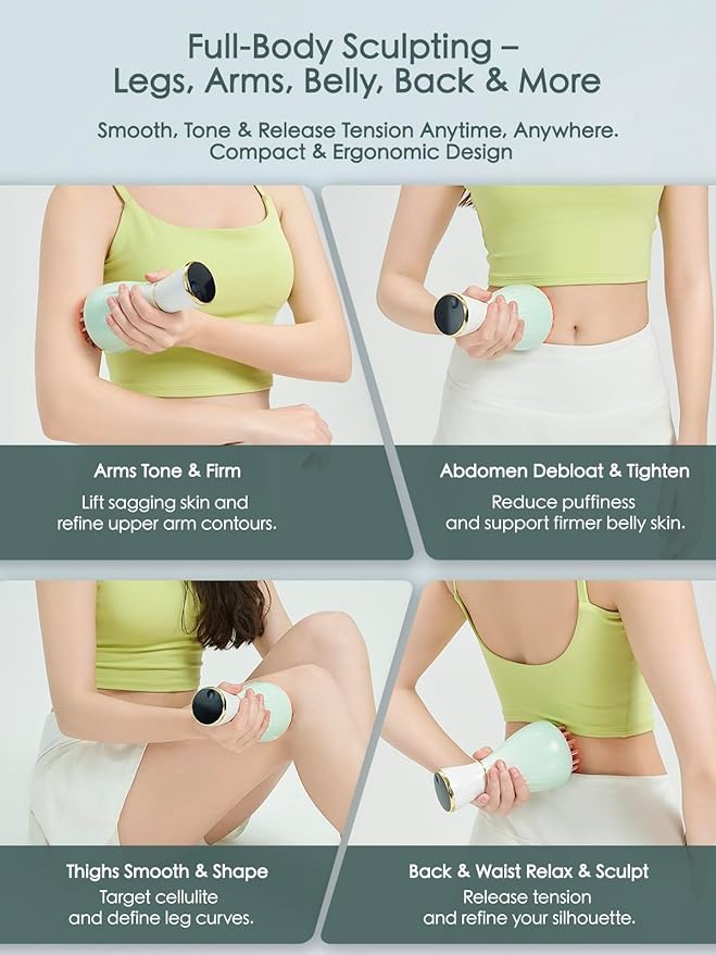Lymphatic Drainage Massager & Massage Tool, Body Sculpting Machine & Fascia Blaster for Cellulite with Microcurrent, Light, Heat & Vibration, for Legs, Arms & Belly (Gradient Green)