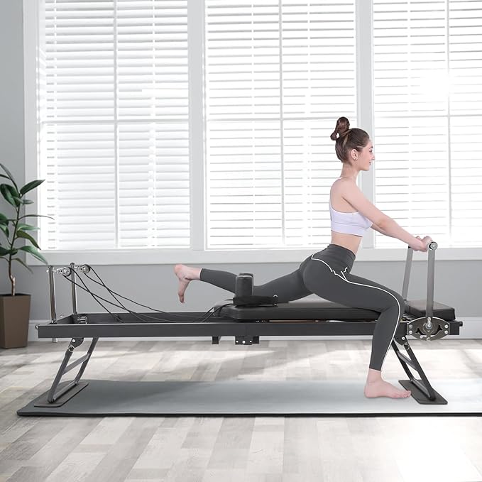Foldable Pilates Reformer Machine with Adjustable Resistance & 264lbs Capacity, Multifunctional Yoga Fitness Equipment for Home Gym, Studio, Pilates Enthusiasts