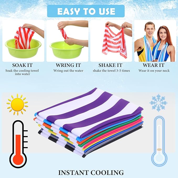 12 Pack 32 x 12 in Cooling Towels Bulk for Neck and Face Microfiber Ice Towel Sweat Towels Breathable Soft Chilly Towel Portable Cool Neck Rags for Yoga Sport Gym Workout Fitness