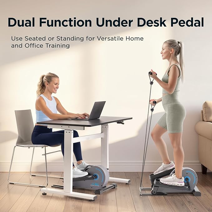 JLL Elliptical Exercise Machine, Mini Elliptical Cross Trainer 2-in-1 Sit/Stand, 8-Level Magnetic Resistance, Compact Home & Office, LCD Monitor, Free Smart Fitness App, Transport Wheels
