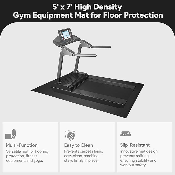 BalanceFrom 7x5 Feet High-Density Gym Equipment Floor Mat, 1/4-Inch Thick PVC – Non-Slip Flooring for Treadmill, Stationary Bike, Elliptical Trainer, Weight Bench, and Heavy Exercise Machines