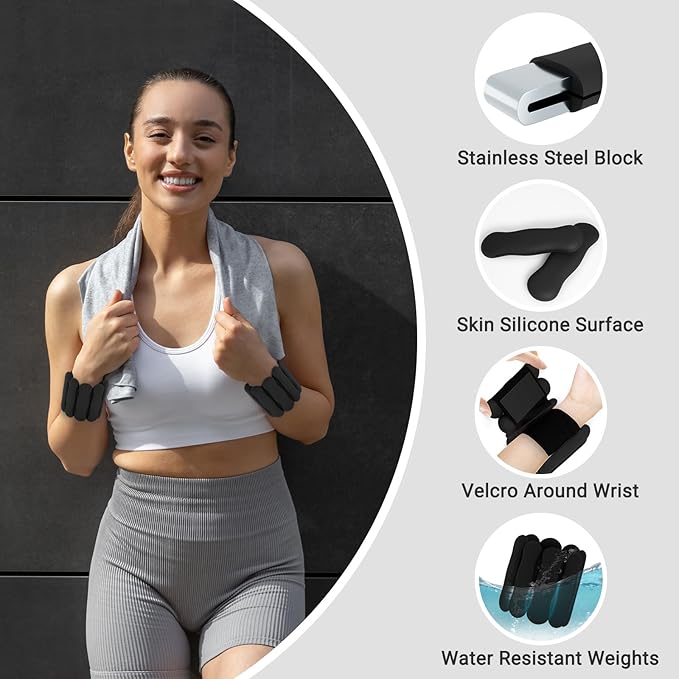 Wrist Ankle Weights for Women Men, Leg Arm Wrist Weights Bangles 1lb*2 2lb*2 Wearable Weights Pilates Weighted Bracelet for Strength Training Walking Swimming Yoga Physical Therapy