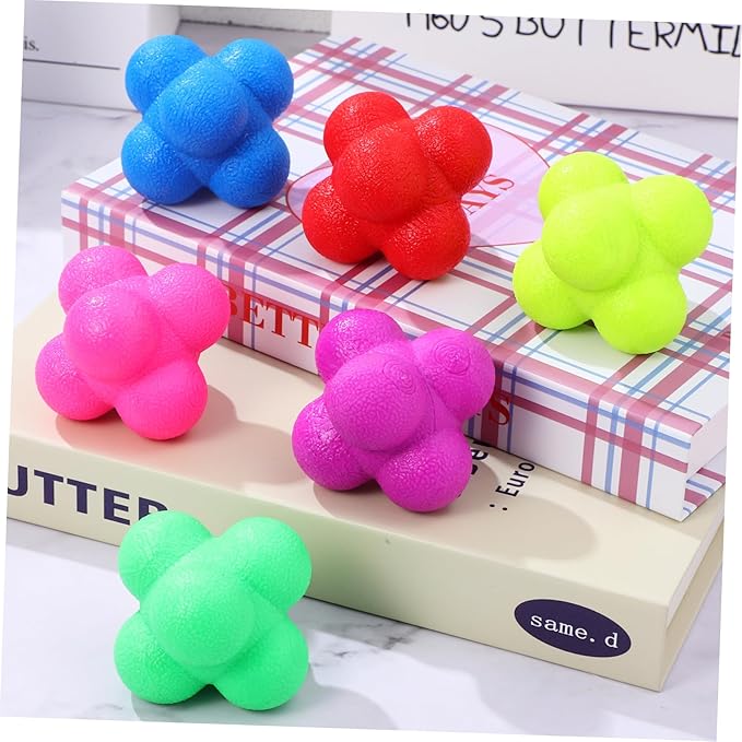 6pcs Colorful Reaction Balls Hexagonal Training Balls for Boys and Girls Adults Improve Hand-Eye Coordination Fitness Equipment