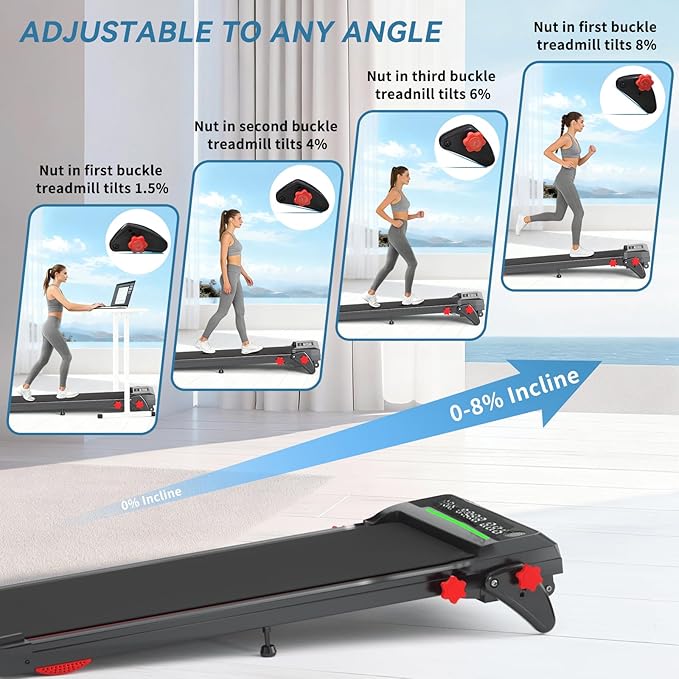 Walking Pad with Handle Bar and Incline, 3 in 1 Under Desk Treadmill with Hiking Mode, 2.5HP Low Noise Walking Treadmill Pad with Remote Control,Portable Treadmills for Home Office, Led Display
