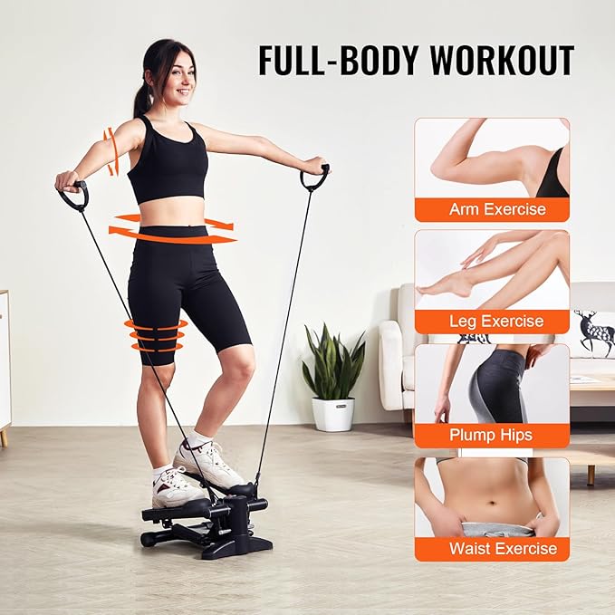 VEVOR Stair Stepper, Mini Stepper for Exercise at Home, Hydraulic Fitness Stepper with Resistance Bands, Full Body Workout Cardio Equipment, Stair Climber