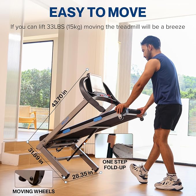 WELLFIT 15% Auto Incline Treadmills with Handle Bar, Heavyduty Home Treadmill with 320-400LBS Weight Capacity, 4.0HP Foldable Treadmill for Small Space, Walking Pad Climb Running, Large Running Area