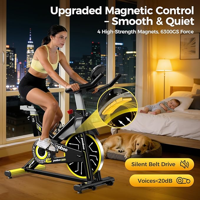 pooboo Exercise Bike, Adjustable Magnetic/Brake Pad Resistance Silent Belt Drive, Indoor Cycling Bike for Home Cardio, Fitness Stationary Bike with 350lbs/300lbs Weight Capacity &Upgraded Version Seat Solid Build 1