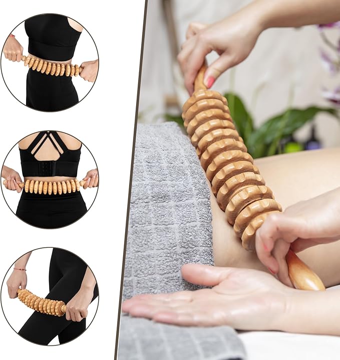 Wood Therapy Massage Tools 4-in-1, Wooden Lymphatic Drainage Massager Body Cellulite Remover, Professional Maderoterapia Kit Cellulite Massager for Body Sculpting,Contouring,Relief Muscle
