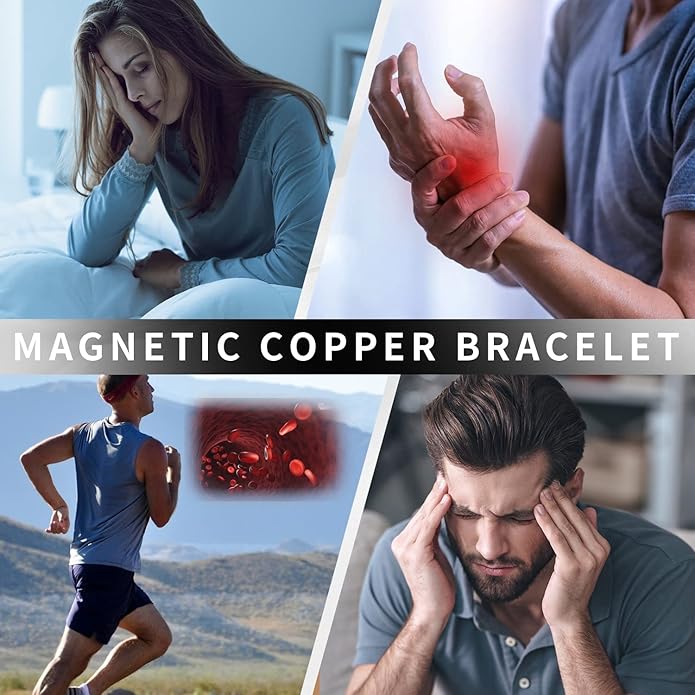 MagEnergy Copper Bracelet for Men, 3-Row Magnet Design, Ultra Strength Magnetic Bracelet 99.99% Pure Copper Wristband Adjustable Jewelry Gift with Sizing Tool
