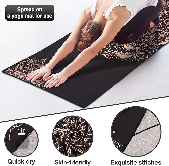 MoKo Hot Yoga Towel, Non-Slip Yoga Mat Towel with Grip Dots, 74.4"×27.3" Yoga Mat Cover for Pilates, Fitness, Meditation, Swimming Pool, Beach, Travel Yoga Mat with Corner Pockets