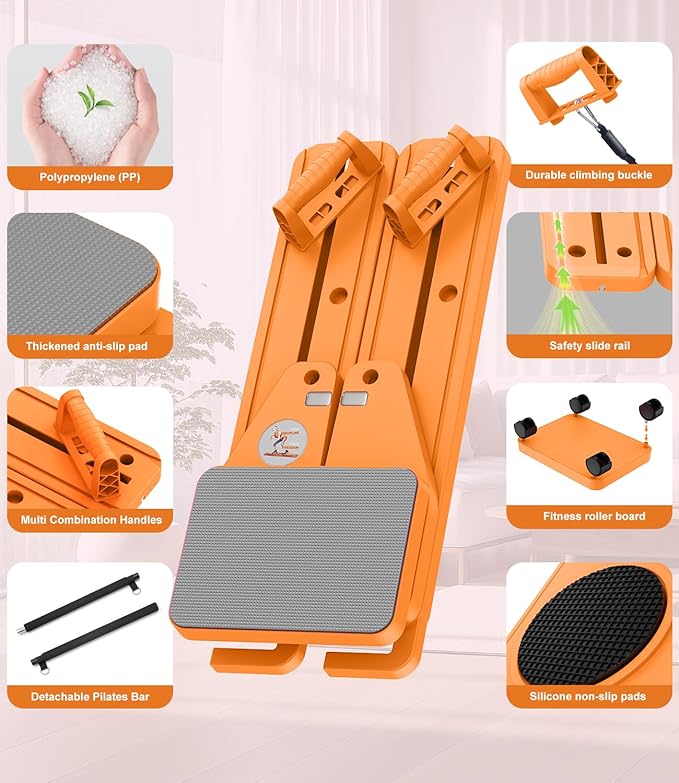 Pilates Board, 12 in 1 Mini Plilates Reformer Set, Multifuncional Portable Pilates Reformers Board for Home Workout, Free Combination 100+ Exercise Mode