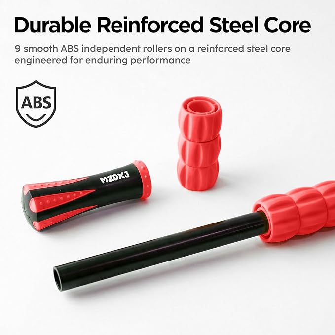 Muscle Roller & Massage Roller Stick for Athletes - Lymphatic Drainage Support, Relieves Muscle Soreness, Cramping & Tightness - Targets Legs, Arms, Back & Calves （Red - 18inch）
