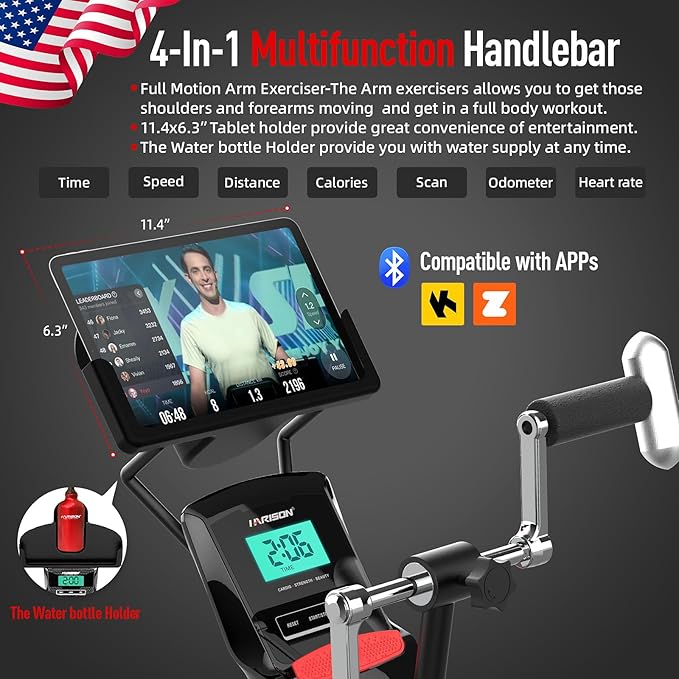 HARISON Exercise Bike 400 lbs Capacity, Easy Assembly Magnetic Recumbent bike for Adult and Seniors with Arm Exerciser , Recumbent Stationary bike for Home, 2 in 1 LCD Monitor and Tablet Holder (Same-day Shipping service）