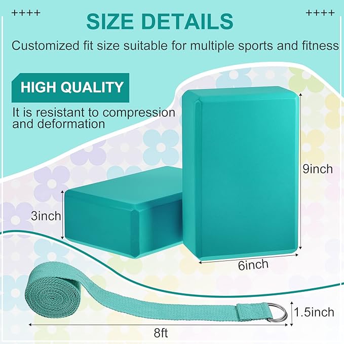 Meooeck 18 Pcs Yoga Blocks and Strap Set Include 12 EVA Foam Yoga Blocks Bulk 9"x6"x3" with 6 Adjustable 8 ft Straps D Ring Non Slip Props for Stretching Pilates Workout Studio Home Gym