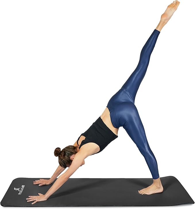 ProsourceFit 1/2 in Extra Thick Yoga Pilates Exercise Mat, Padded Workout Mat for Home, Non-Sip Yoga Mat for Men and Women, Black, 71 in x 24 in
