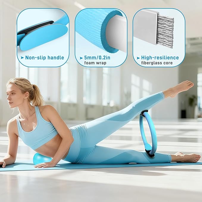 Pilates Ring Set 15 PCS, Home Pilates Essentials Kit for Women, 12" Pilates Ring and 9" Ball Set, Pilates Kit with Ankle Weights 2LB, Resistance Bands, for Toning & Better Me Gifts